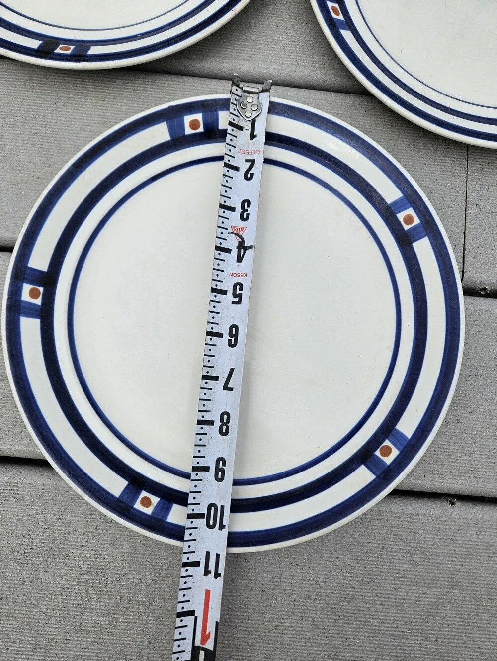 Mikasa White Dinner Plates with Navy Blue and Brown Accent - Set of 3